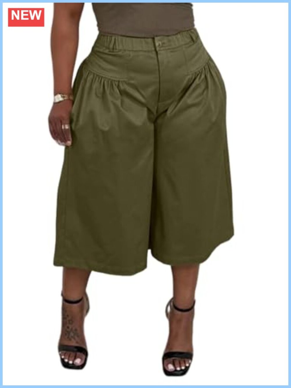 Women's High Waisted Wide Leg Pleated Palazzo Capri Pants Cropped Trousers